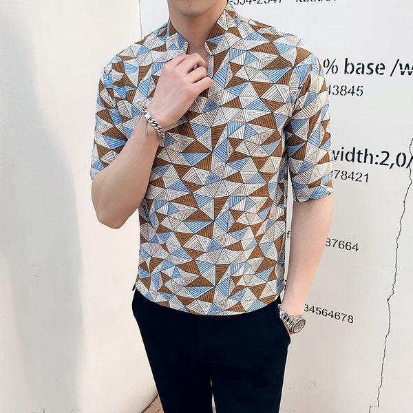

men's casual shirts brand summer short sleeve men shirt streetwear personality print holidays hawaiian dress blouses home, White;black