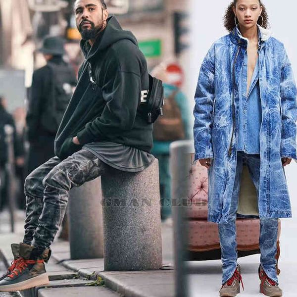 

GMAN High Street's own Fear of God fog washed marbling zipper closure red ear jeans 0NAT, Wash blue (as shown)