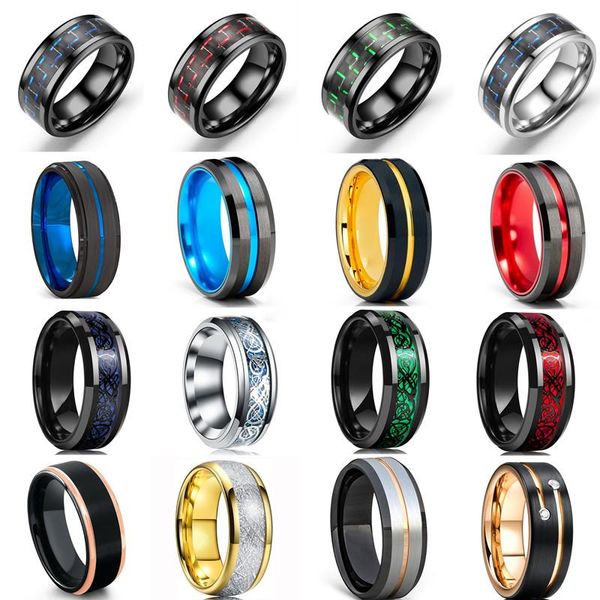 

cluster rings stainless steel ring & gold black silver blue green color cz brushed men's engagement wedding band jewelry wholesale, Golden;silver