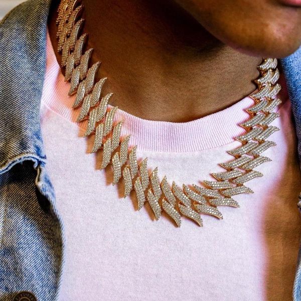 

chunky heavy 30mm spiked cuban chain men necklace micro pave triple row cz cubic zirconia hip hop iced out bling jewelry chokers, Golden;silver