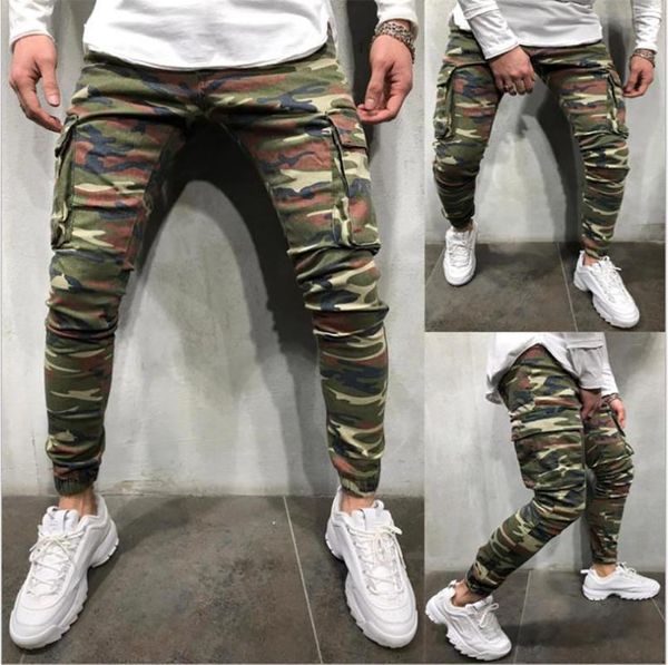 

men's jeans cargo denim pants 2021 autumn winter multi-pocket streetwear male trousers camouflage style military slim fit casual man, Blue