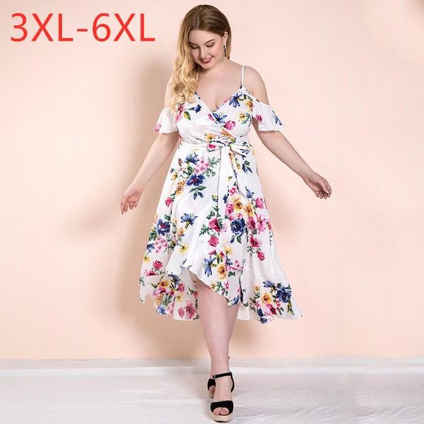 

plus size dresses summer slip dress for women large strapless loose flower print white v-neck low-cut long 3xl 4xl 5xl 6xl, Black