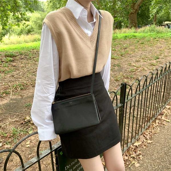 

solid loose sweater spring autumn women's vest knitted vest v neck fashion joker knitted vest winter outerwear plus size 211008, Black;white