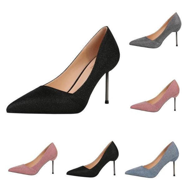 

dress shoes spring summer women's high heels shiny career party 9cm heel ladies pointed toe pumps female sandals blue, Black