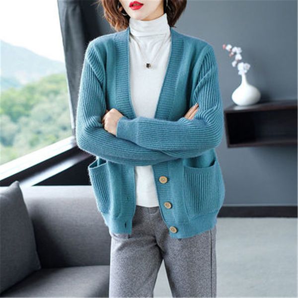 

women's knits & tees knitting down in v cardigans fashionable women's stylish manga long size 4xl loose female sweater solid korea, White