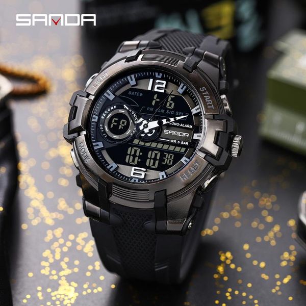 

wristwatches sanda outdoor sport military men's watches 50m waterproof wristwatch quartz watch for men clock satch relogio masculino 60, Slivery;brown