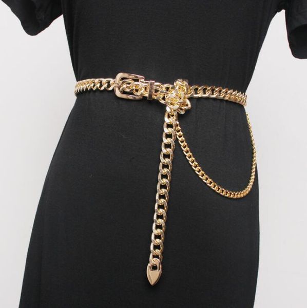 

women's runway fashion metal chain punk cummerbunds female dress corsets waistband belts decoration narrow belt r3172, Black;brown