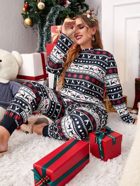 

plus allover christmas print pj set 30np#, Black;white