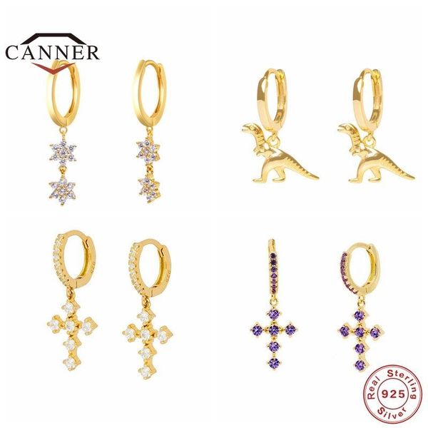 

dangle & chandelier canner 925 sterling silver dinosaur cross pendant drop earrings for women piercing huggie earring jewelry pendientes kol