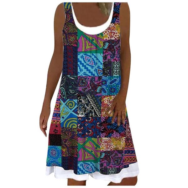 

casual dresses fashion party dress women's loose fake two-piece strap print stitching big swing ladies vestido de mujer, Black;gray