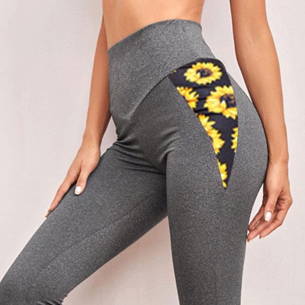 

f# sunflower stitching push up leggings women slim long sports sport fitness skinny women's pants, Black