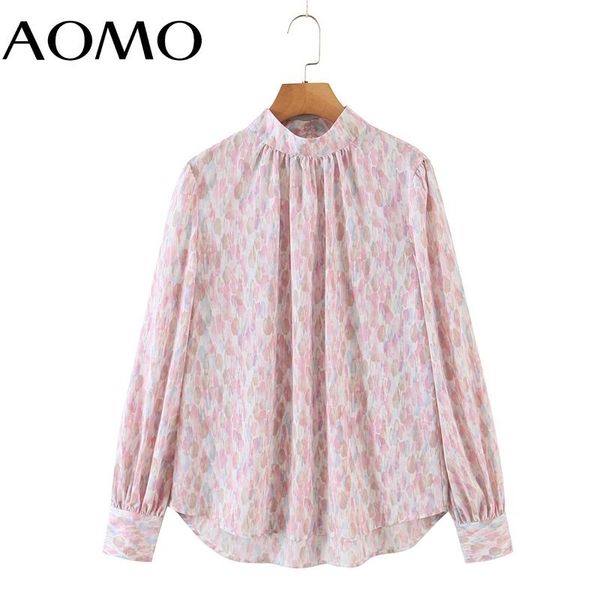 

women's blouses & shirts aomo women sweet oversized pink dots print blouse stand collar long sleeve chic female shirt blusas femininas, White