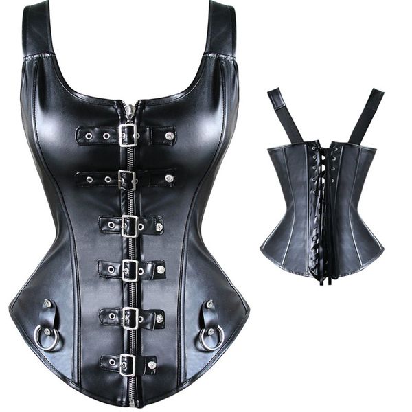 

palace leather corset belt with diamond buckle black leather wide shoulder strap gothic style corsets black plus size s-6xl, Black;white