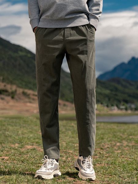 

men solid straight leg corduroy pants f5d6#, Black