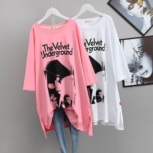 

women's t-shirt 2021 summer korean loose plus size slimming casual simple all-match jacket foreign style long women, White