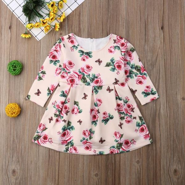 

girl's dresses baby dress, flower print long sleeve back zipper dress for birthday party pography, Red;yellow