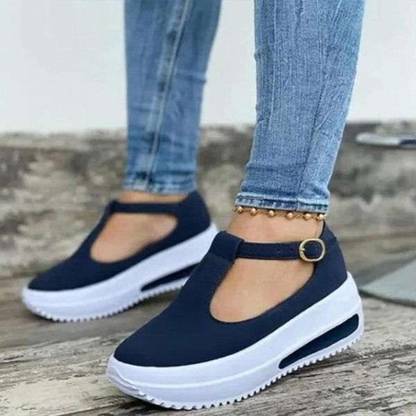 

sandals women platform 2021 summer buckle strap wedge shoes casual solid color thick bottom female flat ladies, Black
