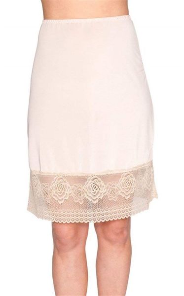 

skirts women lace slip skirt extender knee length high waist midi, Black