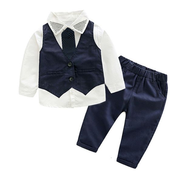 

autumn boys' men's waistcoat shirt 4-piece suit, Blue