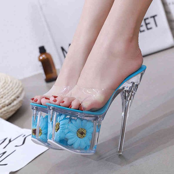 

sandals summer slippers women sunflower ladies transparent high-heeled 17.5cm thick bottom size 34-43 3fc9, Black