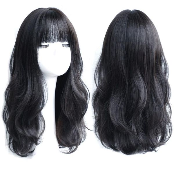 

synthetic wigs houyan long curly wig with center bangs dark brown natural hair female cosplay heat-resistant fiber, Black