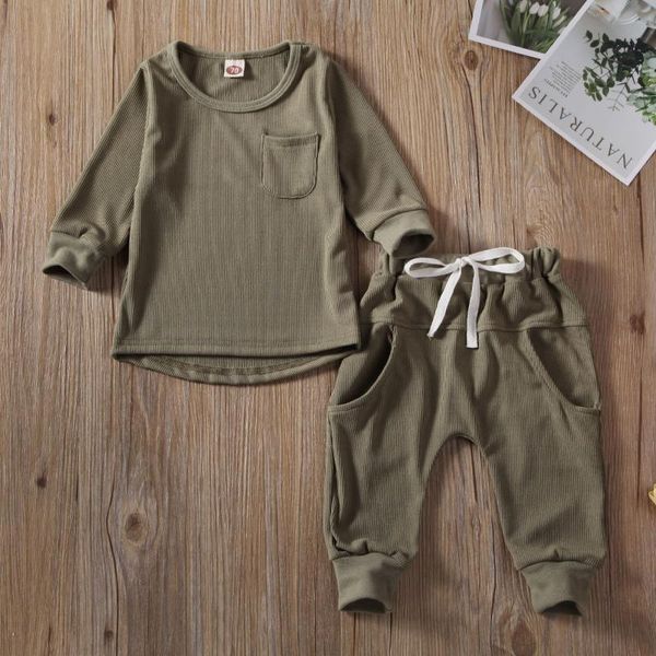 

clothing sets 3m-3y autumn set born toddler kids baby boys girls clothes casual t-shirt long pants tracksuits solid color outfits, White