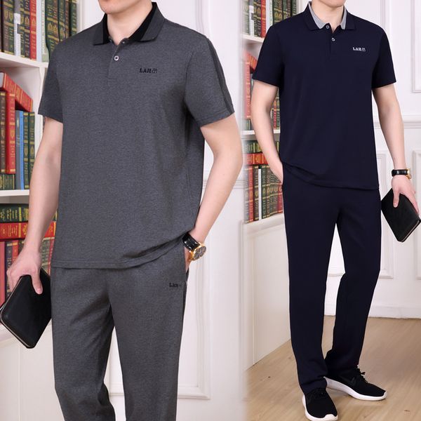 

cotton and elderly cloth dad suit short sleeve t-shirt men's 50 year old sports summer casual middle-aged, Black