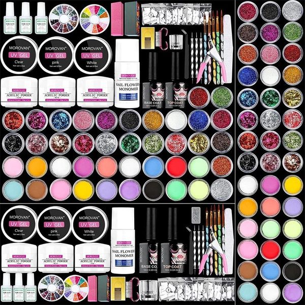 

nails art set crystal powder glitter liquid nail acrylic kit with cutter tips pen brush gels kits