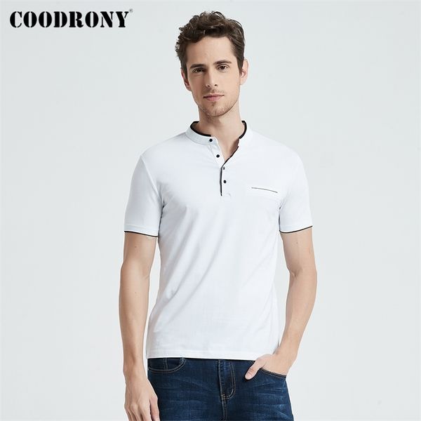 Coodrony Мандарин Воротник с коротким рукавом TEE рубашка мужская весна лето новых лучших мужчин бренд одежда Slim Fit хлопковые футболки S7645 210329