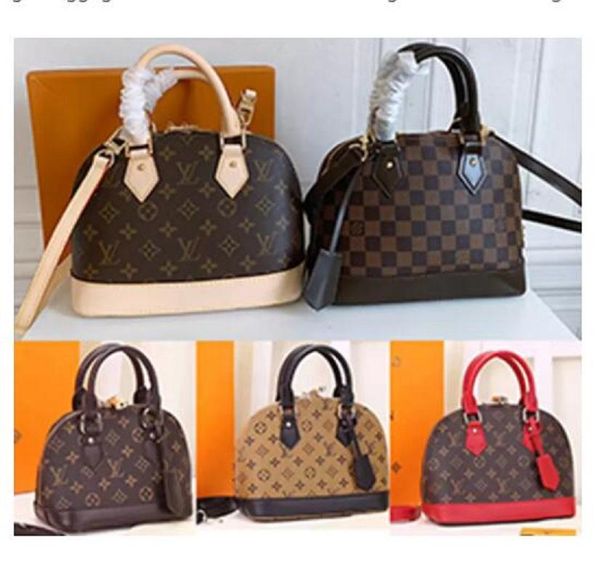 

louiingsÂ bag old flower alma bb shell package luxury design vitton shoulder bag clutch handbag genuine leather louiings vitton vutton, Red;black