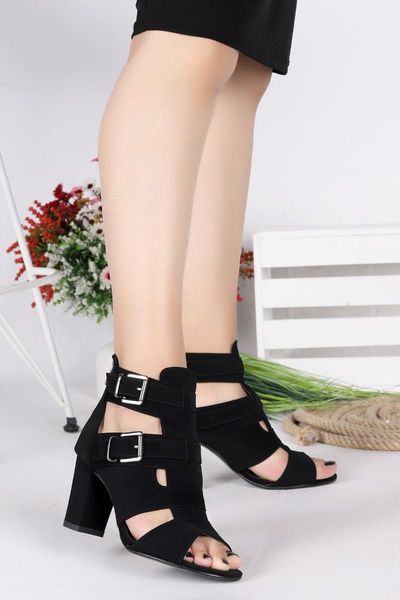 

sandals heel women shoes 7 cm, Black