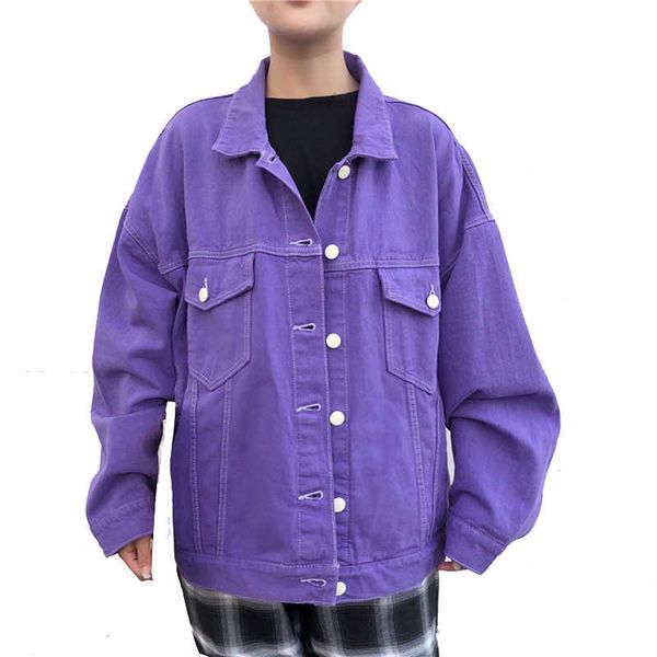 

spring vintage bf loose denim jacket women's harajuku purple jeans short streetwear casual windbreaker 210531, Black;brown