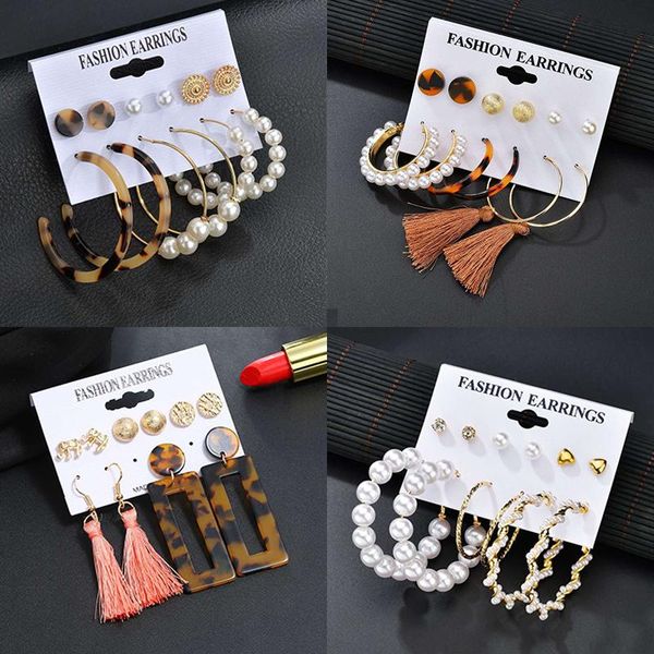 

dangle & chandelier fashion pearl aretes earrings set for women vintage acetate geometric pendientes 2021 trend bohemia long tassel jewelry, Silver