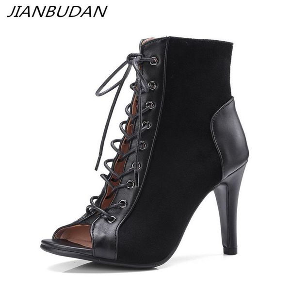 

2021 women fashion summer boots open toe comfortable high heel sandals lace up casual high heel summer ankle boots 34-43, Black