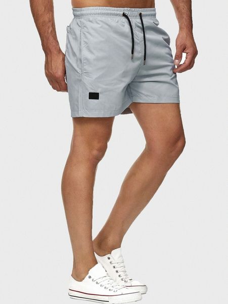 

men drawstring waist slant pocket track shorts a33c#, Black