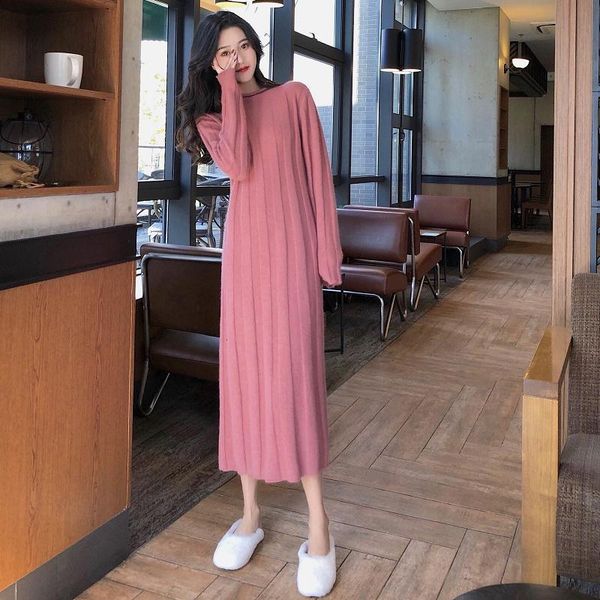 

casual dresses winter women's knitted sweater bottoming skirt straight hiding high waist length below-the-knee for women ecqi, Black;gray