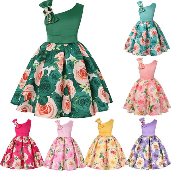 

summer kids flower dresses for girls christmas children clothing dress princess birthday wedding party girl skirt with bow 20220224 h1, Red;yellow