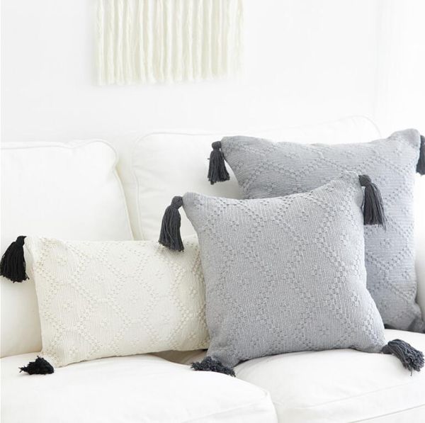 

white gray solid color cushion cover tassels cotton pillow woven for home decoration sofa bed 30x45cm/42x42cm cushion/decorative