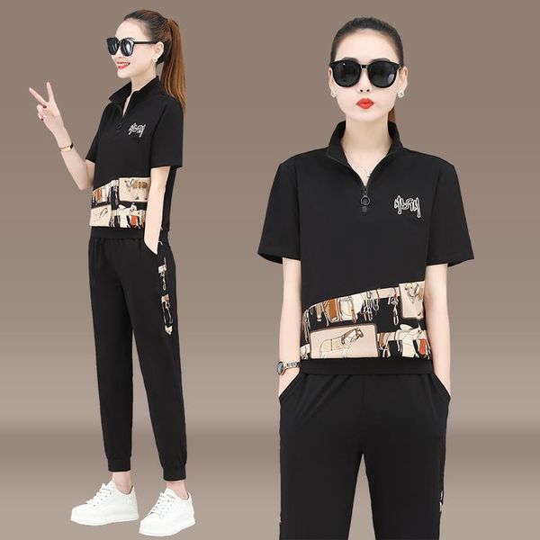 

summer sports two piece outfits short sleeve and pants plus size 4xl 5xl 2 women clothing black white red tracksuits women's