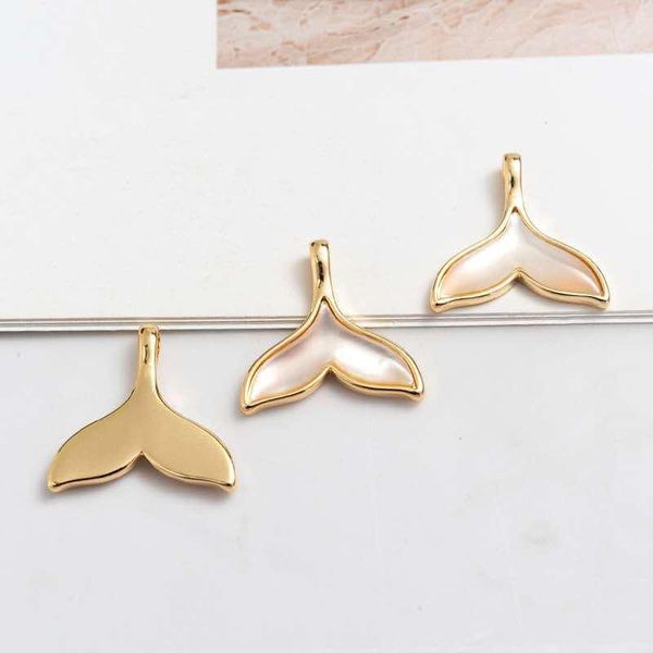 

charms 2pcs high quatily gold color plated shell fish tail pendant metal copper accessories diy necklace, Bronze;silver