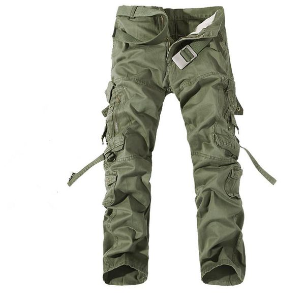 

men's pants 2021 autumn casual easy wash cotton trousers cargo army green big pockets decoration no belt plus size, Black