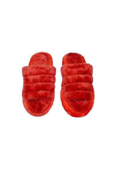 

women's red furry winter home comfortable in-sole slippers, Black