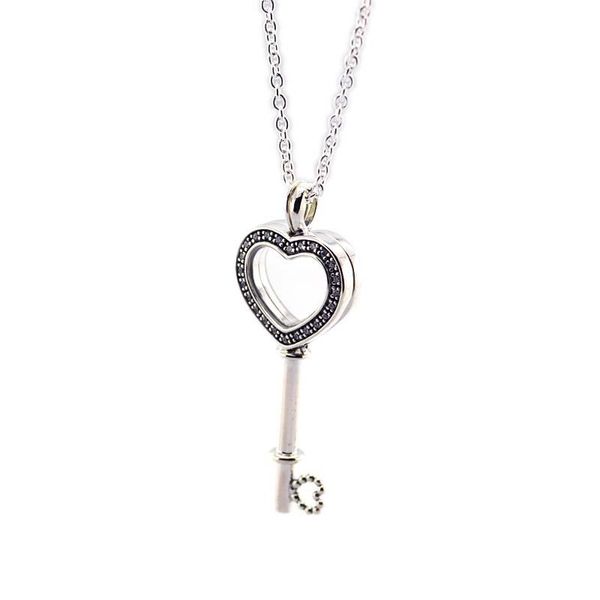 

lockets necklaces &pendants floating locket heart key pendant with clear cz diy sterling-silver-jewelry silver 925 pingente