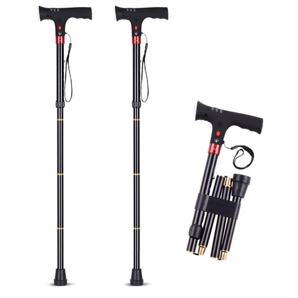 

trekking poles adjustable folding canes with led light anti-slip portable lightweight walking sticks for arthritis seniors disabled elderly