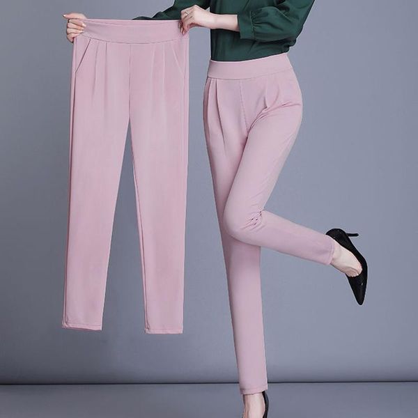 

women's pants & capris women spring summer plus size casual trousers elastic waist pencil ankle length harem female work suit pant, Black;white
