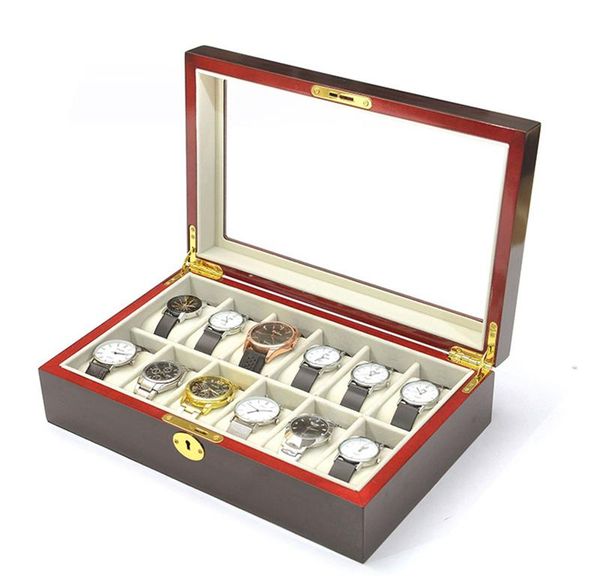 

watch boxes & cases 12 slots luxury fashion men home dark red color box storage for watches 200803-14, Black;blue