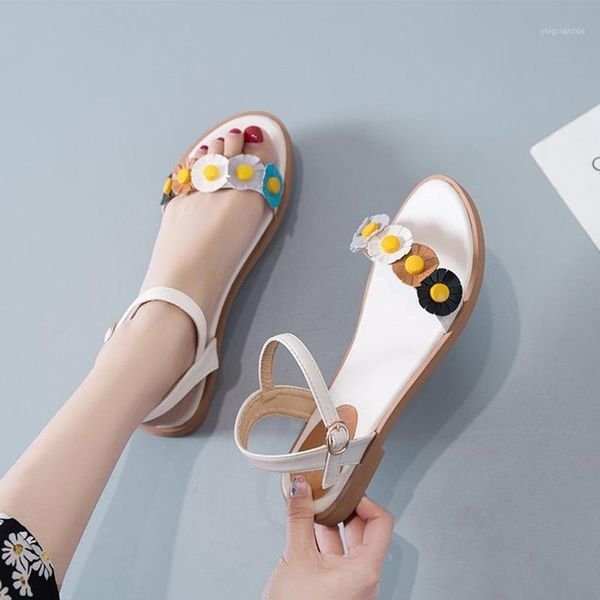 

sandals women's summer sandal flower shoes buckle ankle strap flat casual sweet ladies female sandalias fahsion beach1, Black