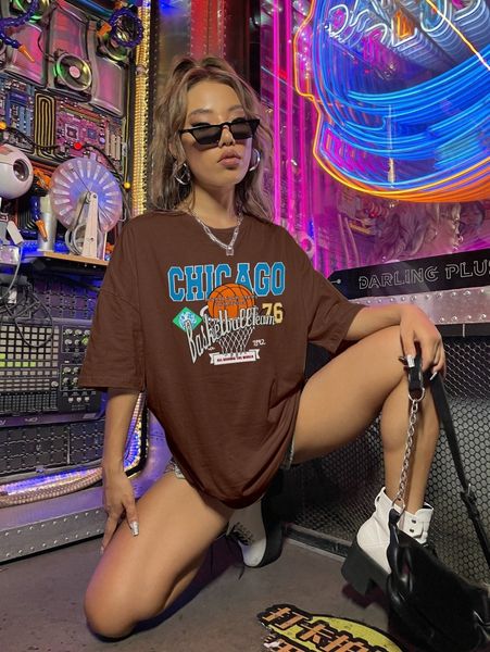 

letter graphic drop shoulder oversized tee c331#, White