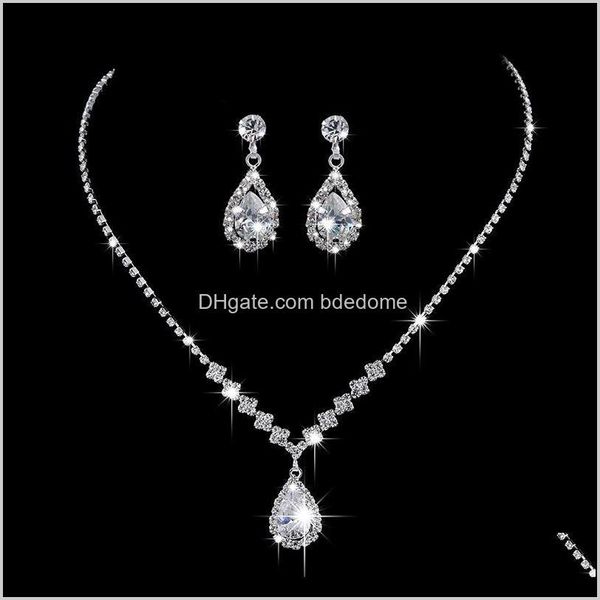 

earrings & delivery 2021 arrivals bride noiva wedding party delicate shining water drop crystal link chain necklace pendant earring jewelry, Silver
