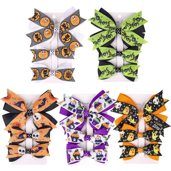 Neonate Halloween Barrettes Bambini Bowknot Forcine con clipper bambini Accessori per capelli testa di zucca 3 pezzi Set QWS068